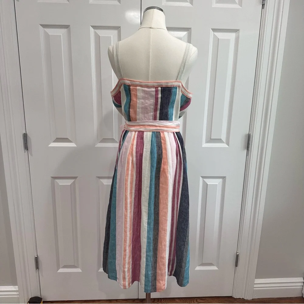 J. Crew LINEN Stripped Light Textured Spaghetti Strap, Button down Midi Size 10 - Picture 8 of 15